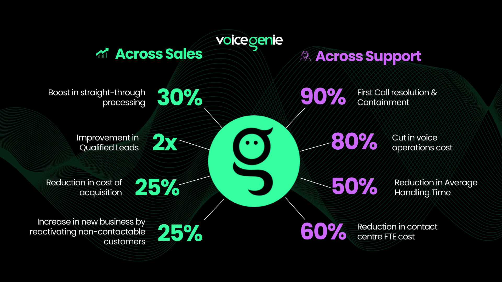 Image showing VoiceGenie's success demographics across sales and support