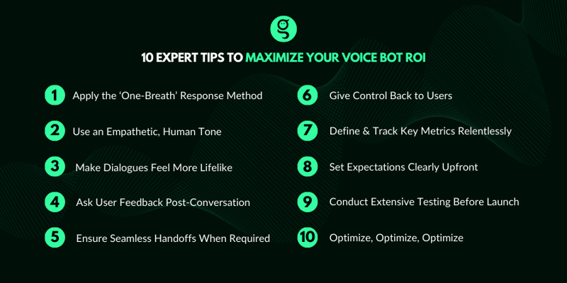 An image showing tips to create an effective voice bot that maximizes revenue